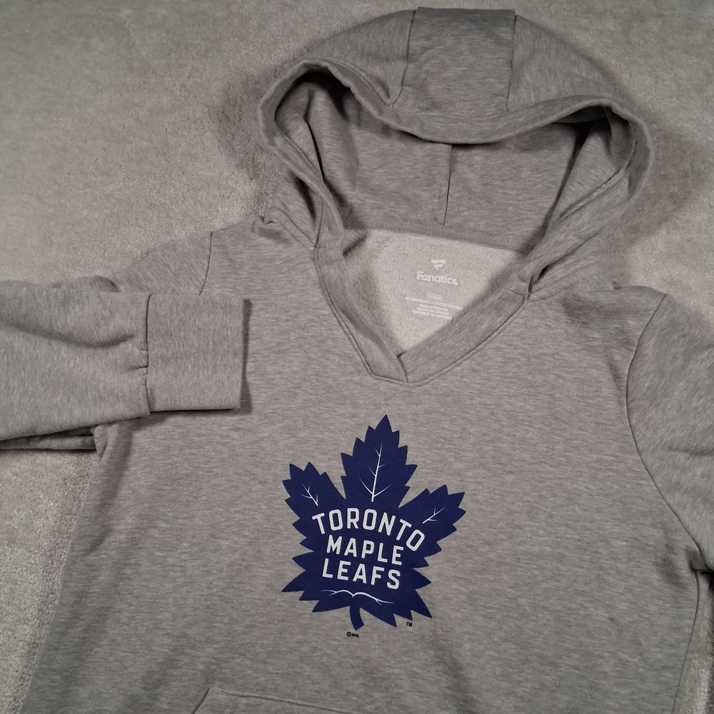 Fanatics Hoodie Womens M Gray Toronto Maple Leafs NHL V-Neck Pullover Fleece